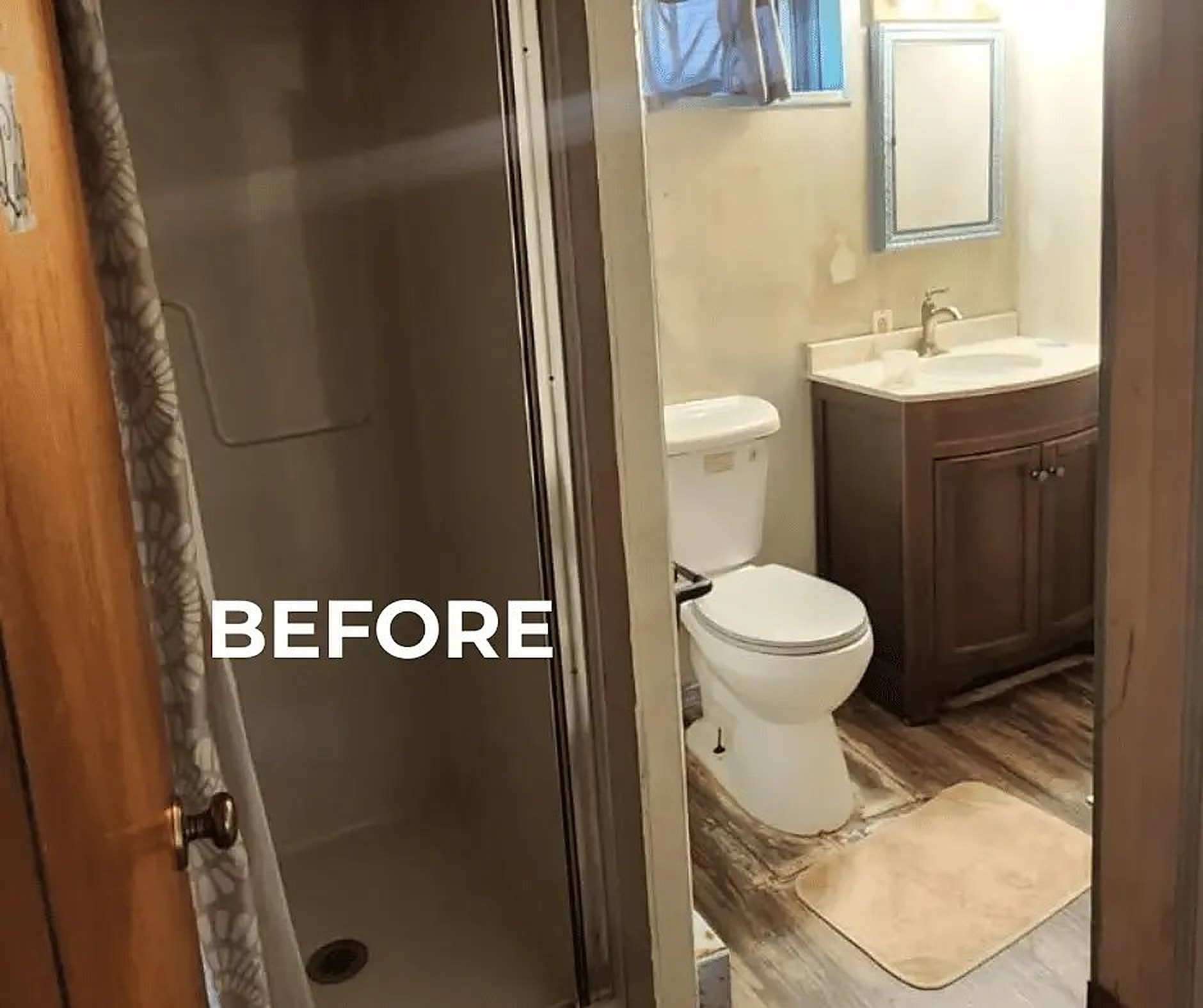 Before: Dated bathroom rebuilt from the studs