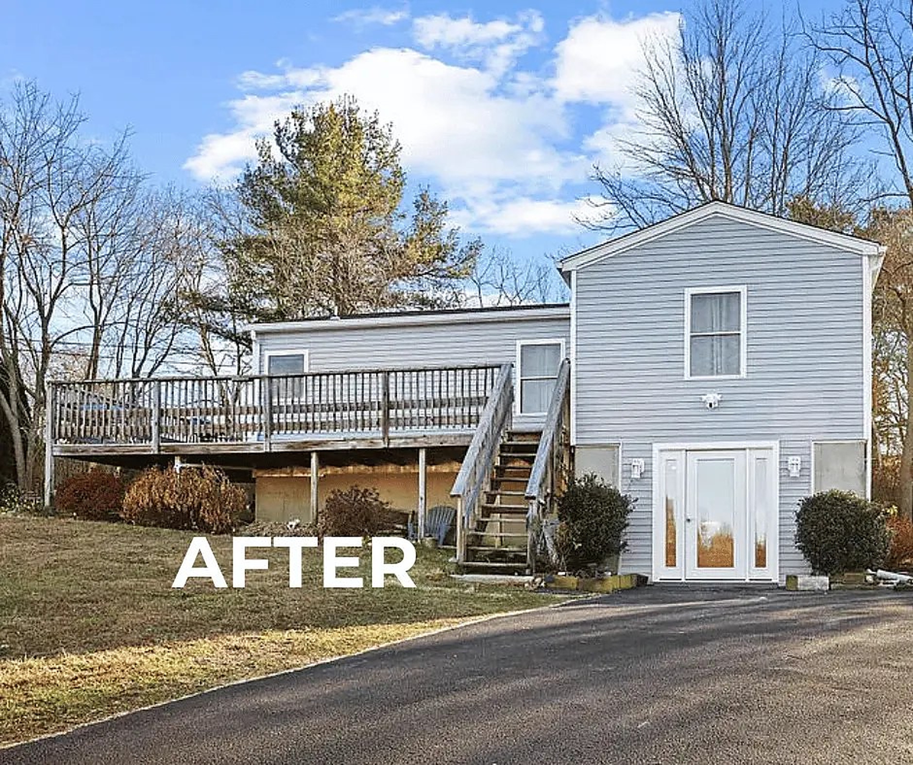 After: New siding, deck and entry on a shoreline colonial